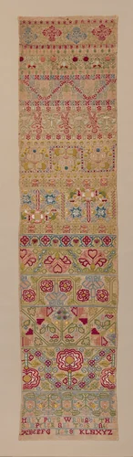 Embroidered band sampler by Mary Pots, textile, 1648