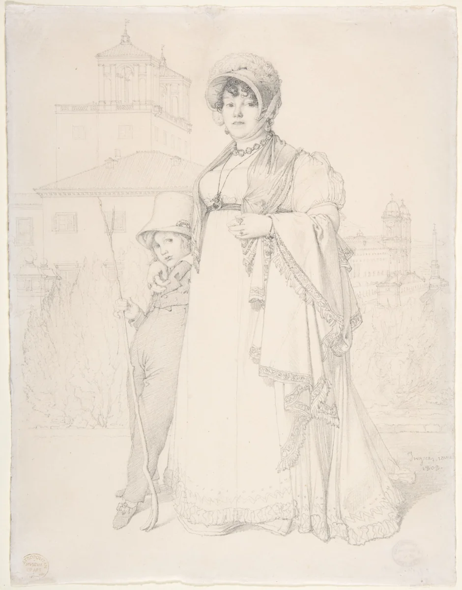 Madame Guillaume Guillon Lethière, née Marie-Joseph-Honorée Vanzenne, and her son Lucien Lethière by Jean-Auguste-Dominique Ingres, drawing, 1808