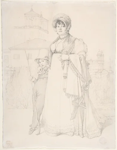 Madame Guillaume Guillon Lethière, née Marie-Joseph-Honorée Vanzenne, and her son Lucien Lethière by Jean-Auguste-Dominique Ingres, drawing, 1808