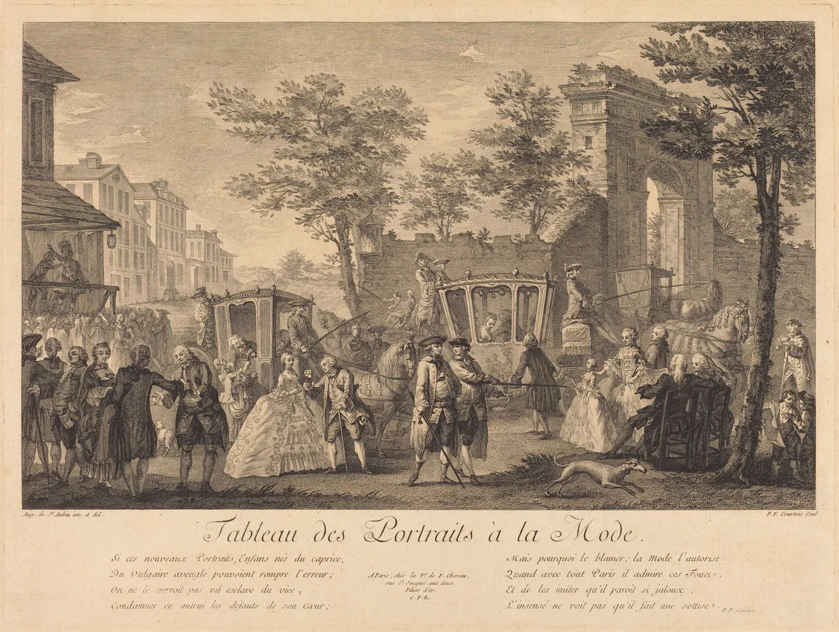Tableau des portraits a la mode by Pierre-Francois Courtois; Augustin de Saint-Aubin, print, 1760