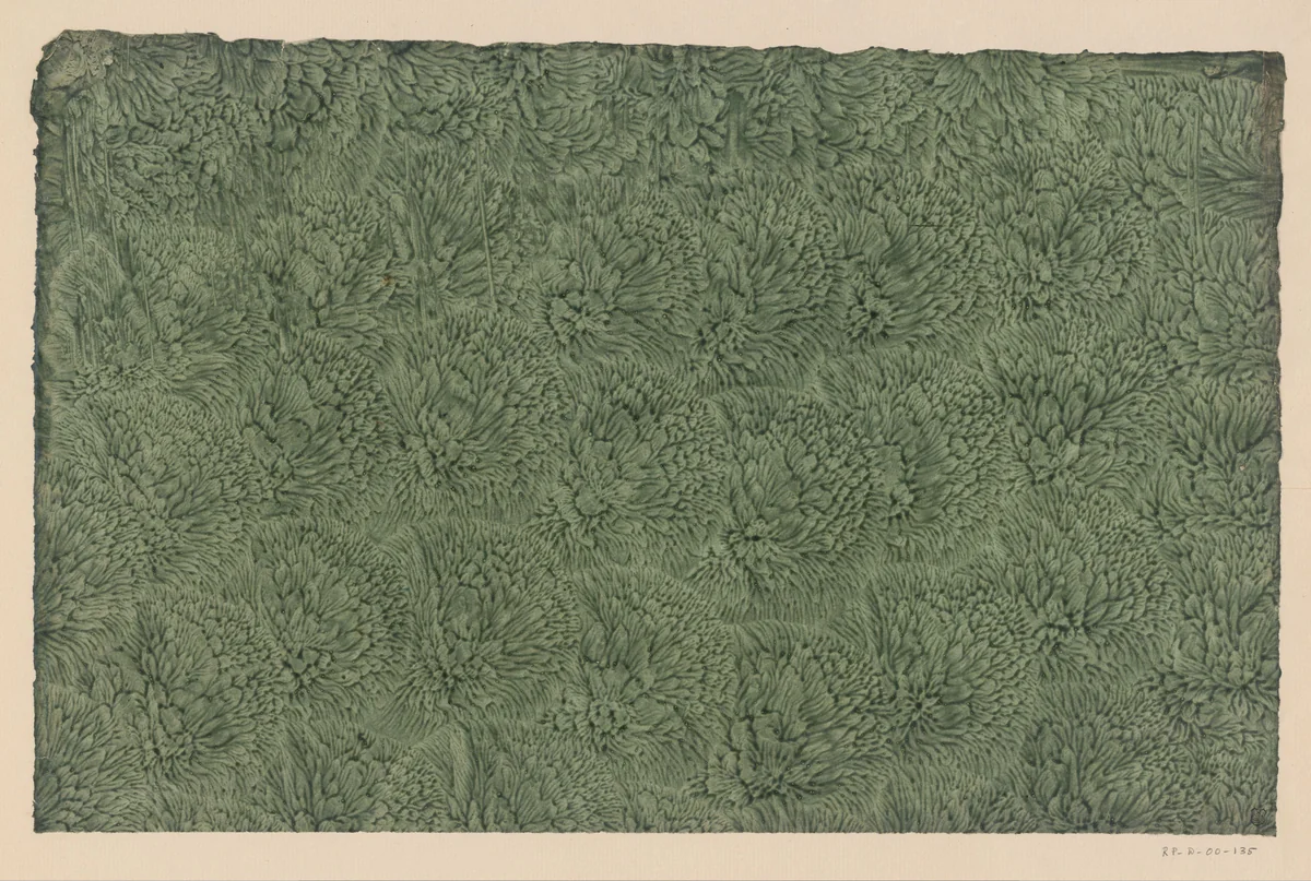 Stijfselverfpapier in groen met ingedrukt bloemmotief by anonymous, other, 1700-1900
