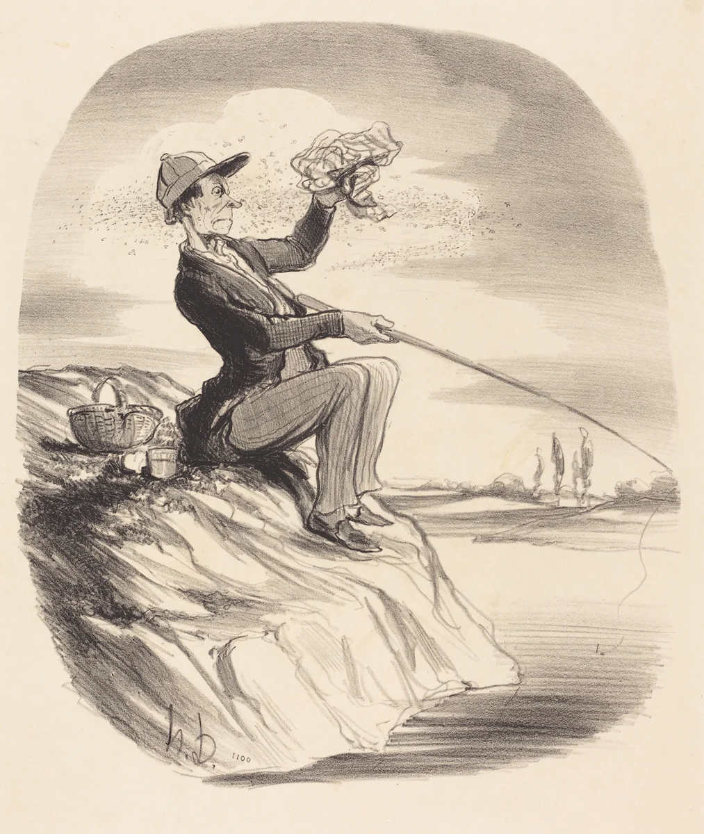 Désagrément d'aller a la pêche... by Honoré Daumier, print, 1847
