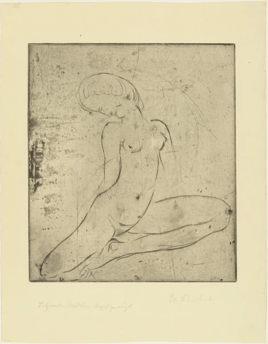 Seated Girl with Bent Head (Sitzendes Mädchen, Kopf geneigt) by Wilhelm Lehmbruck, print, 1912