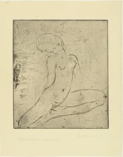 Seated Girl with Bent Head (Sitzendes Mädchen, Kopf geneigt) by Wilhelm Lehmbruck, print, 1912