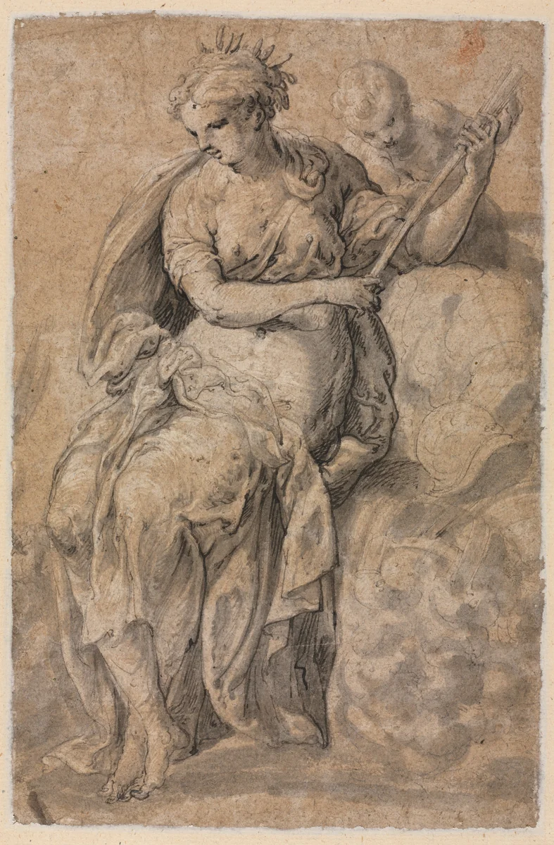 Allegorical Figure (verso) by Niccolo dell' Abbate, drawing, 1512-1571