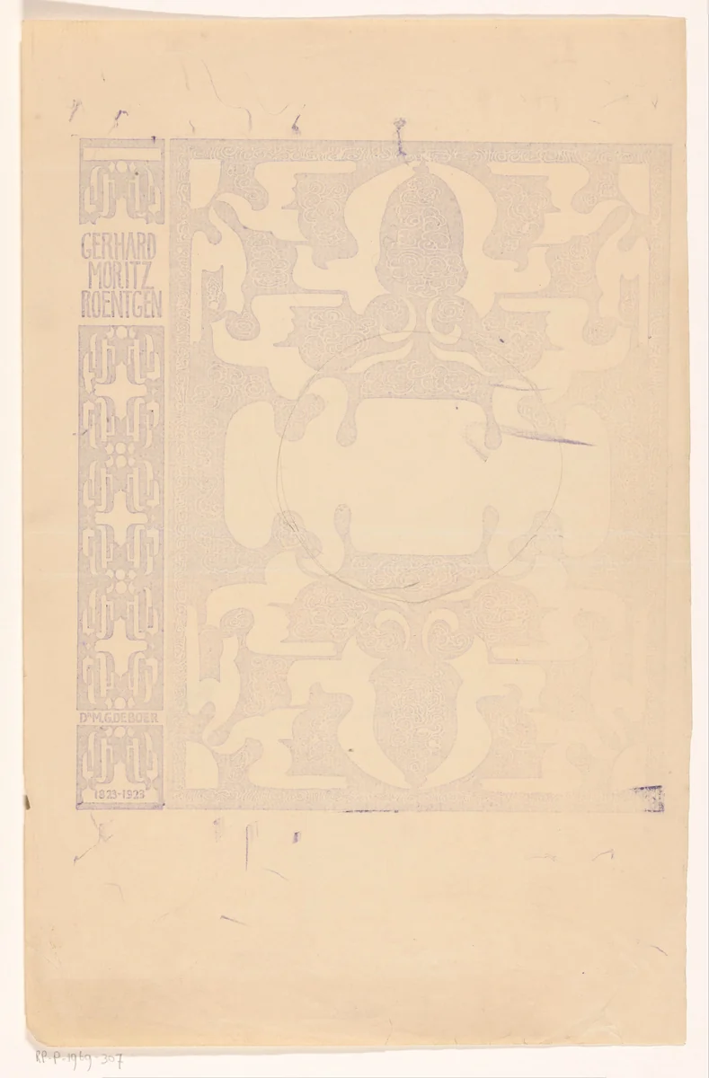 Omslagontwerp voor: M.G. de Boer, Leven en bedrijf van Gerhard Moritz Roentgen,1923 by Carel Adolph Lion Cachet, print, 1923