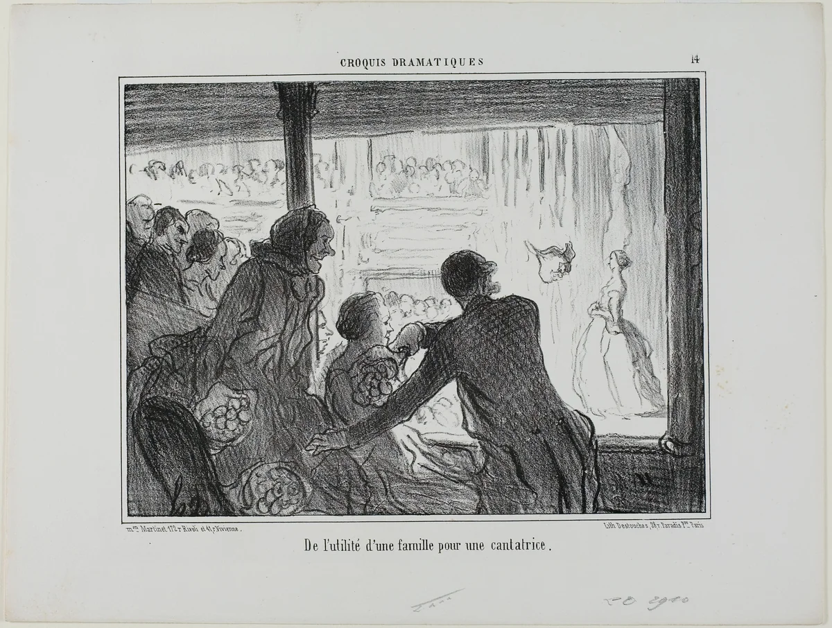 How Useful for an Opera Singer to Have a Family, plate 14 from Croquis Dramatiques by Honoré-Victorin Daumier, print, 1857