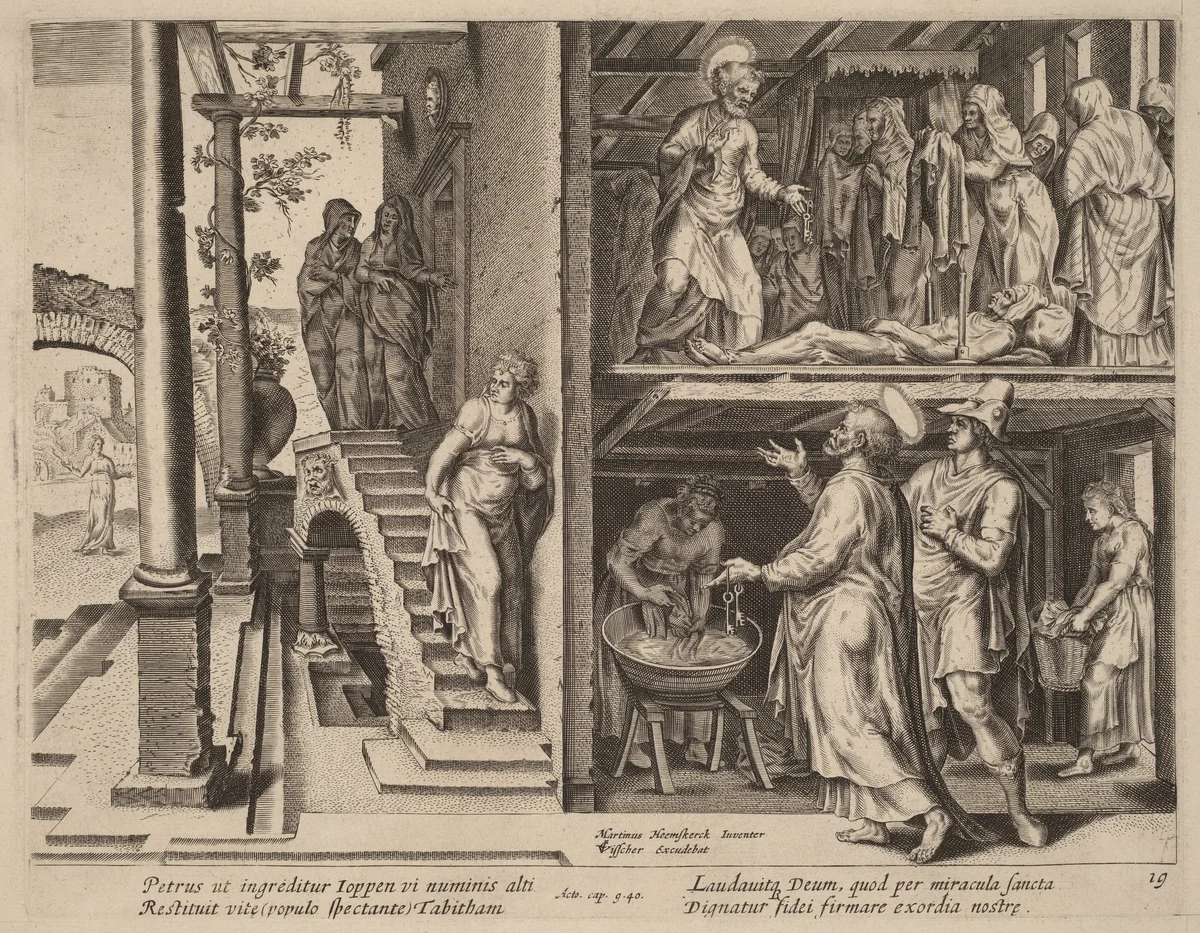 The Raising of Tabitha by Philip Galle, print, 1537-1612