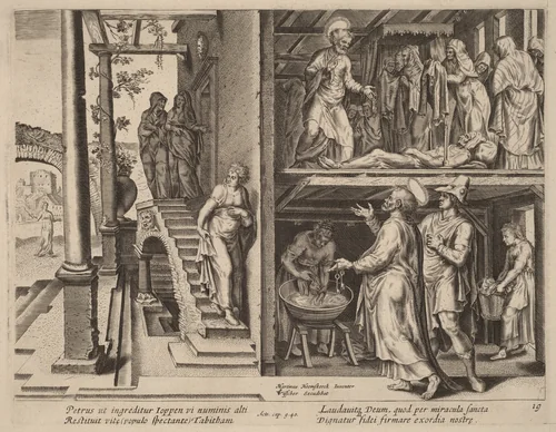 The Raising of Tabitha by Philip Galle, print, 1537-1612