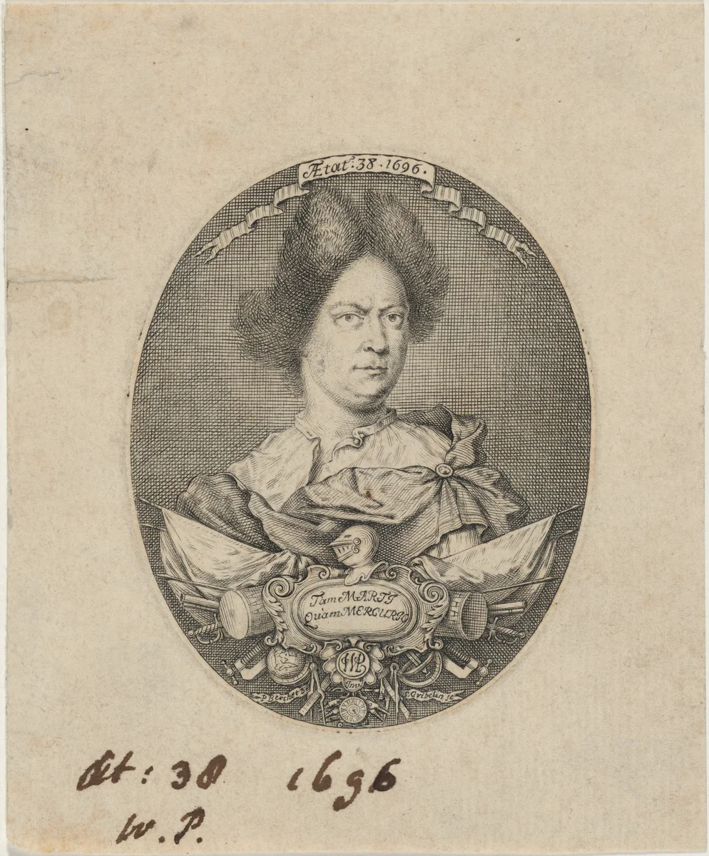 Chronologer William Parsons by Simon Gribelin Pierre Berchet, print, 1696