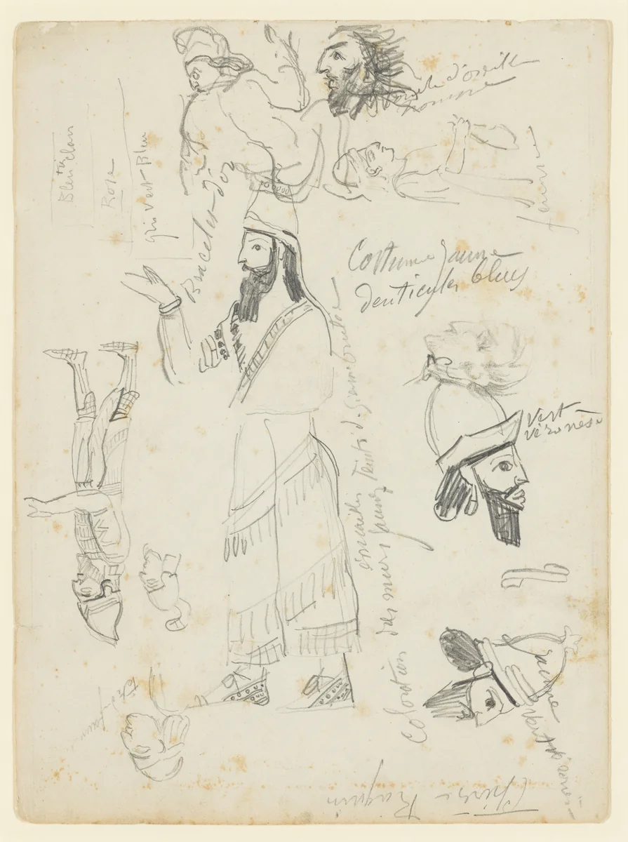 Studies of Assyrian figures (two-sided) by Paul Cézanne, artwork, 1859-1869