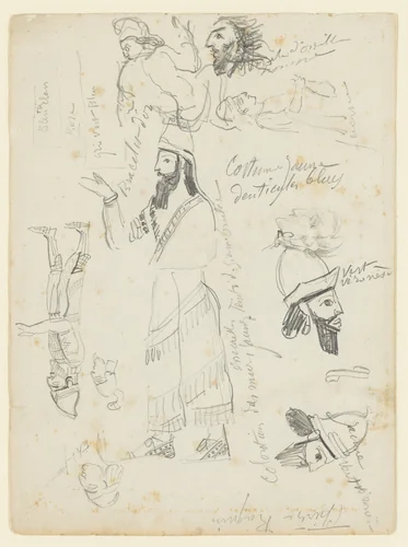 Studies of Assyrian figures (two-sided) by Paul Cézanne, artwork, 1859-1869