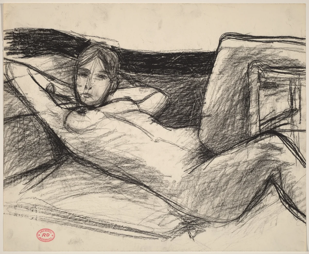 Untitled [reclining nude with hands behind head] by Richard Diebenkorn, drawing, 1955-1967
