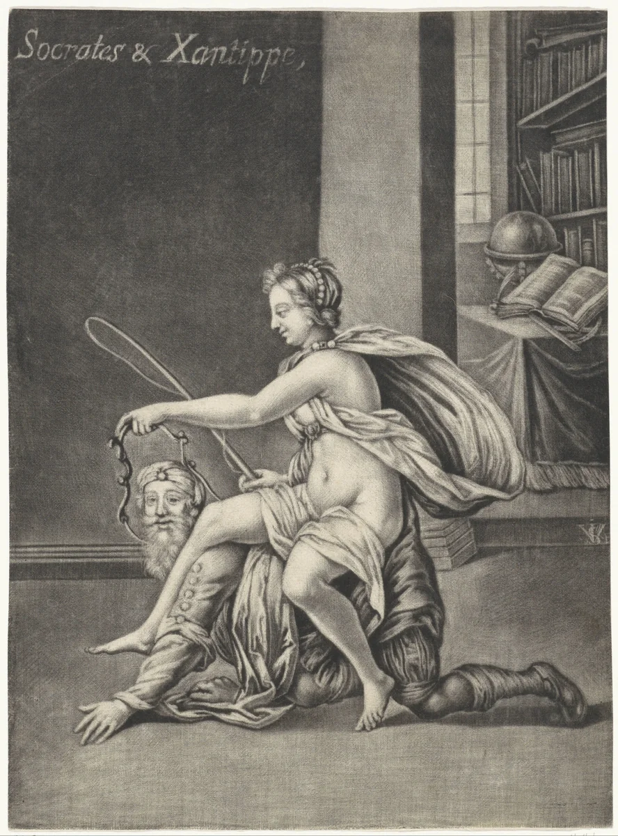 Socrates en Xantippe by Jan van Somer, print, 1655-1700