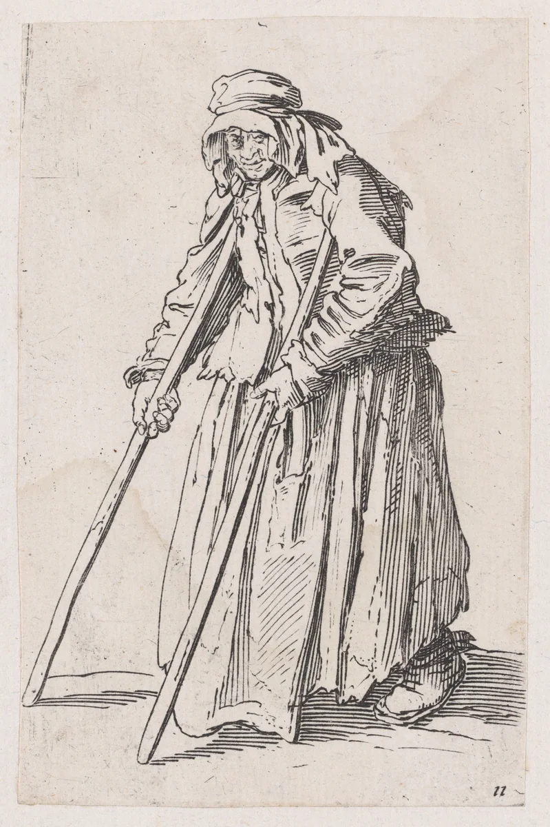 Reverse Copy of La Mendainte aux Béquilles (The Female Beggar with Crutches), from Les Gueux suite appelée aussi Les Mendiants, Les Baroni, ou Les Barons (The Beggars, also called the Barons) by anonymous, print, 1625-1700
