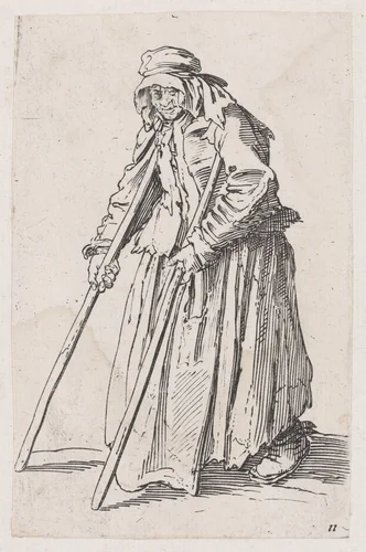 Reverse Copy of La Mendainte aux Béquilles (The Female Beggar with Crutches), from Les Gueux suite appelée aussi Les Mendiants, Les Baroni, ou Les Barons (The Beggars, also called the Barons) by anonymous, print, 1625-1700