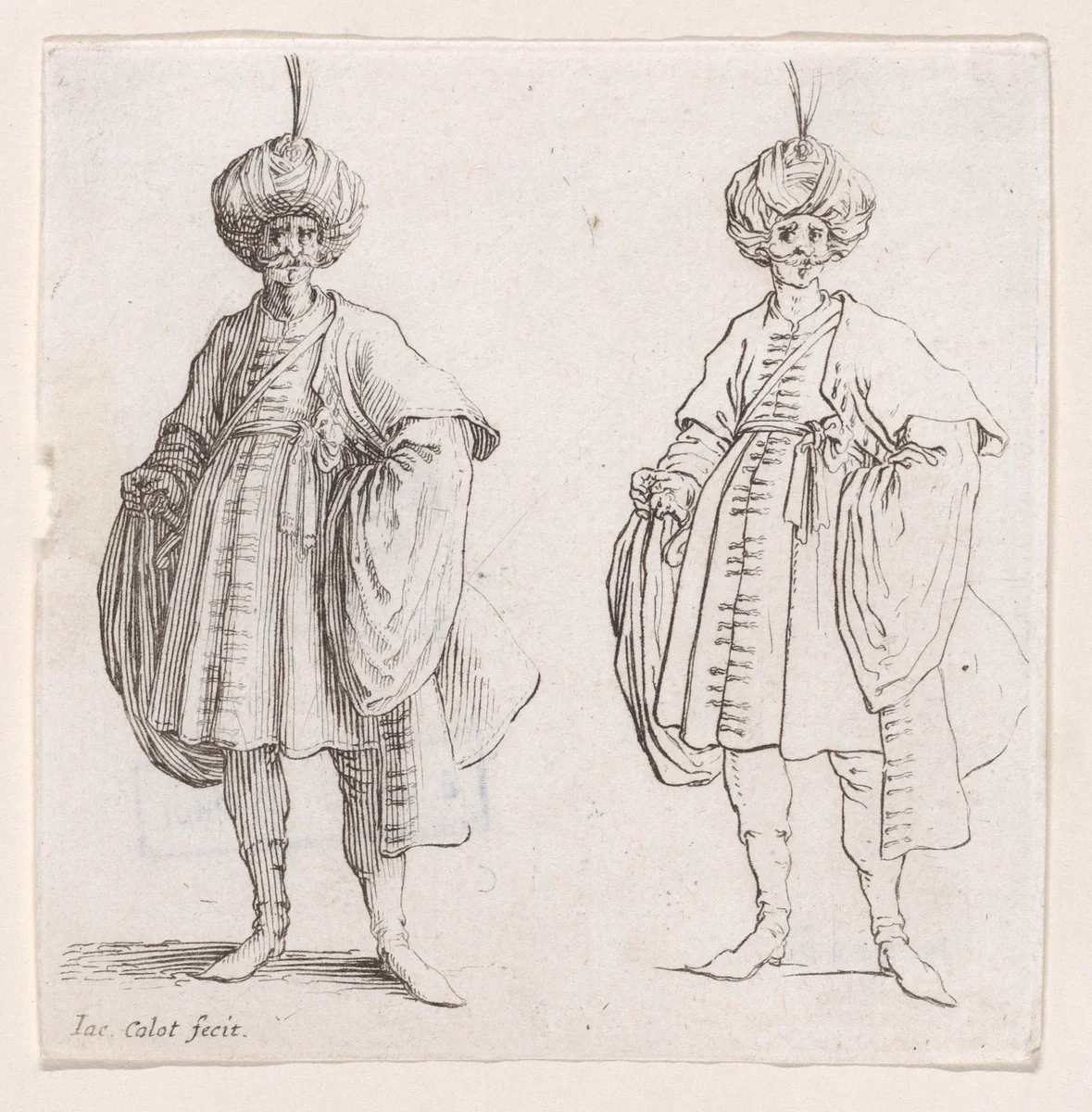 Turk Wearing Turban Seen from the Front, from "Varie Figure" (Various Figures) by Jacques Callot, print, 1615-1625
