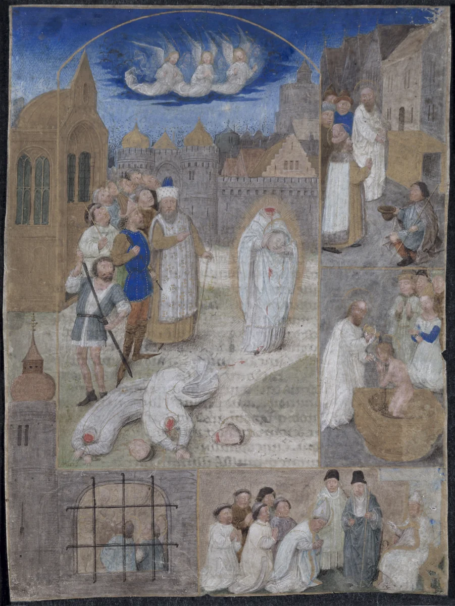 Leaf Excised from a Breviary of Charles the Bold and Margaret of York: The Martyrdom of Saint Denis by Simon Marmion, manuscript, 1462-1475