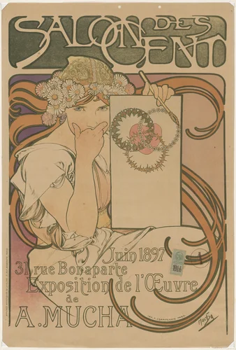 Salon des Cent, Exposition de l'œuvre de A. Mucha by Alphonse Mucha, design, 1897