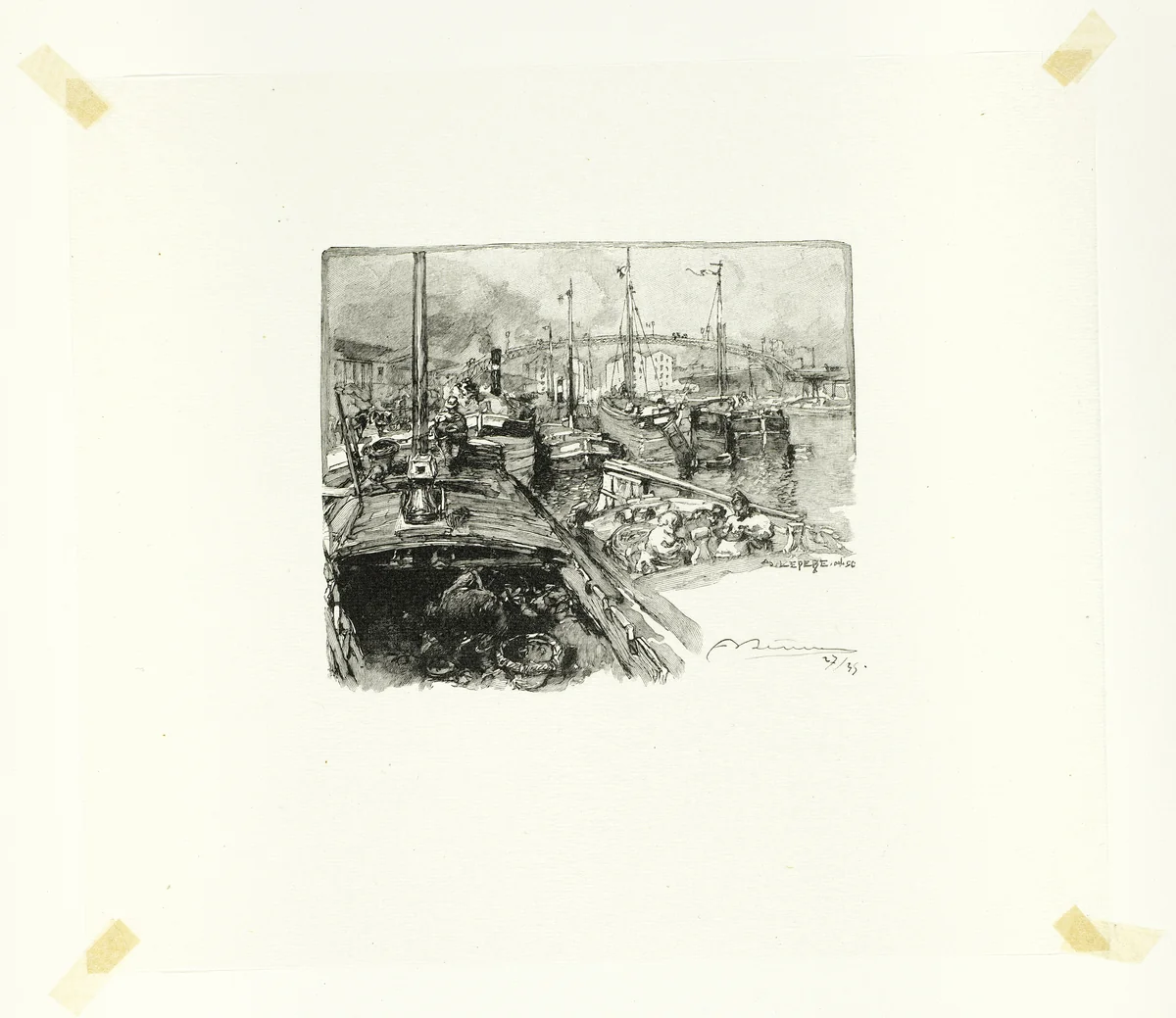 Villette Dock, plate five from Le Long de la Seine et des Boulevards by Louis Auguste Lepère, print, 1890