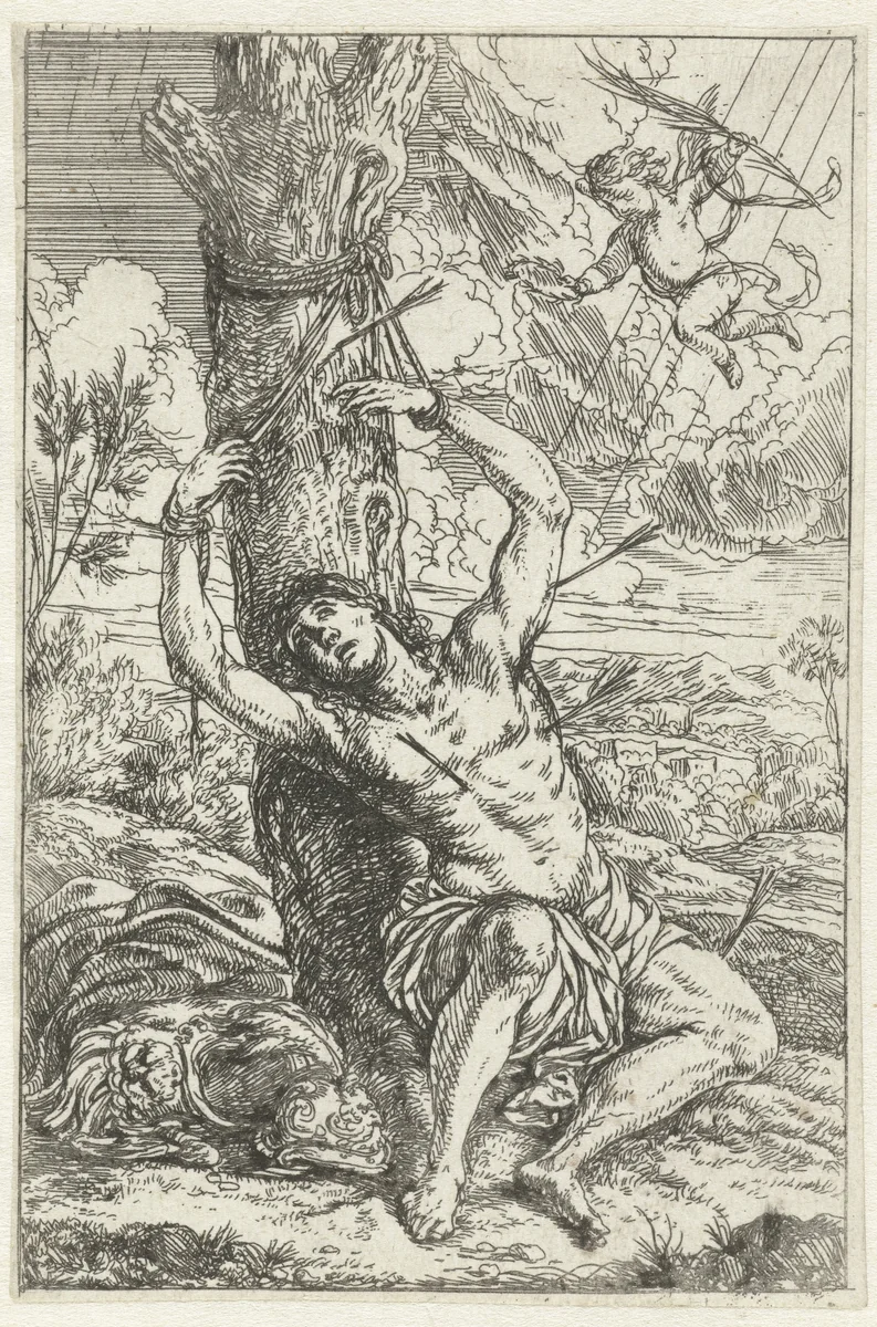 Martelaarschap van de heilige Sebastiaan by Jonas Umbach, print, 1634-1693