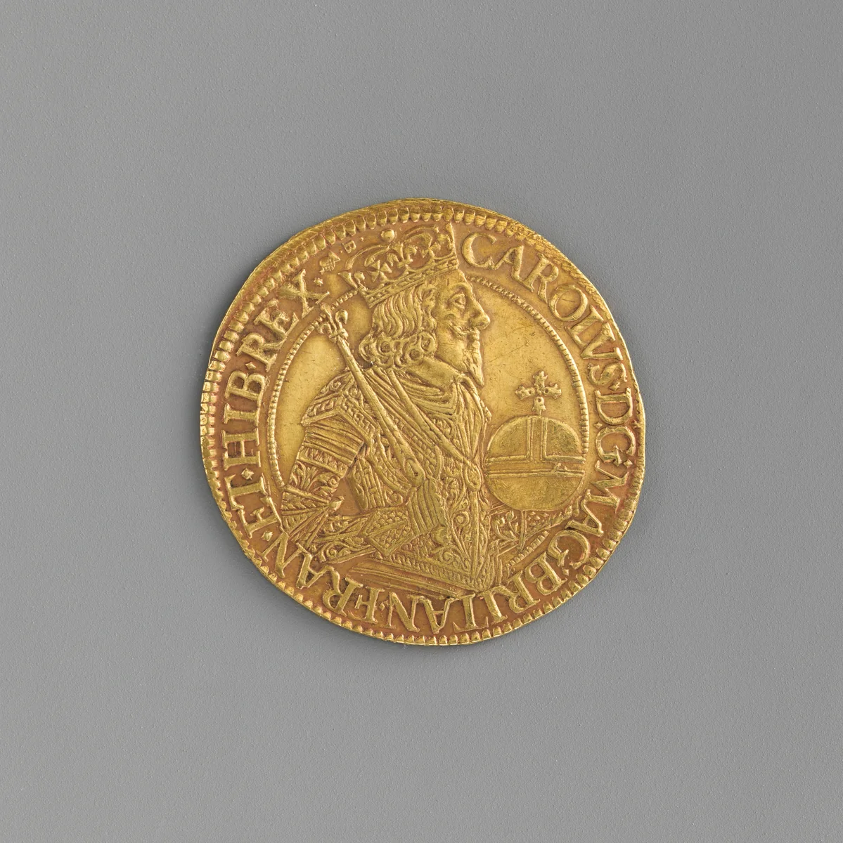 Unite coin of Charles I by Nicholas Briot, metalwork, 1642