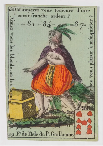 F.e de l'Isle du P. Guillaume, from the playing cards (for quartets) "Costumes des Peuples Étrangers" by anonymous, print, 1700-1799