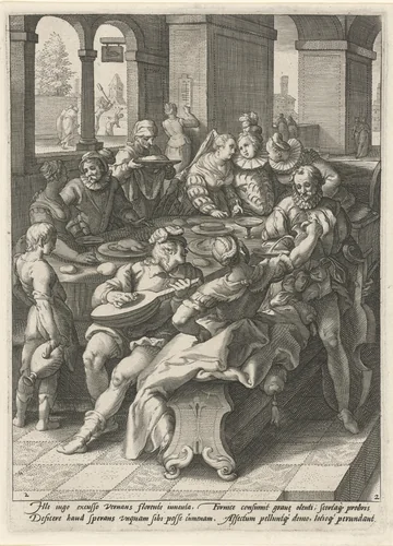 De verloren zoon verbrast zijn geld met lichtekooien by Unknown, print, 1592