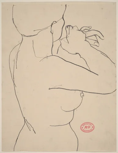 Untitled [side view of nude with her arms raised in surprise] by Richard Diebenkorn, drawing, 1955-1967
