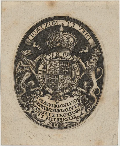 Shield of Queen Elizabeth by Simon van de Passe, print, 1595-1647