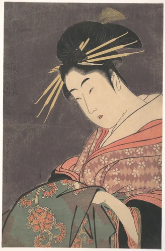 “Hanaōgi of the Gomeirō,” from the series Comparing the Charms of Beauties (Bijin kiryō kurabe: Gomeirō Hanaōgi) by Kitagawa Utamaro (喜多川歌麿), print, 1794-1795