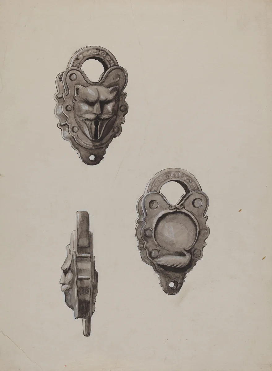 Iron Lock by Majel G. Claflin, index of american design, 1937