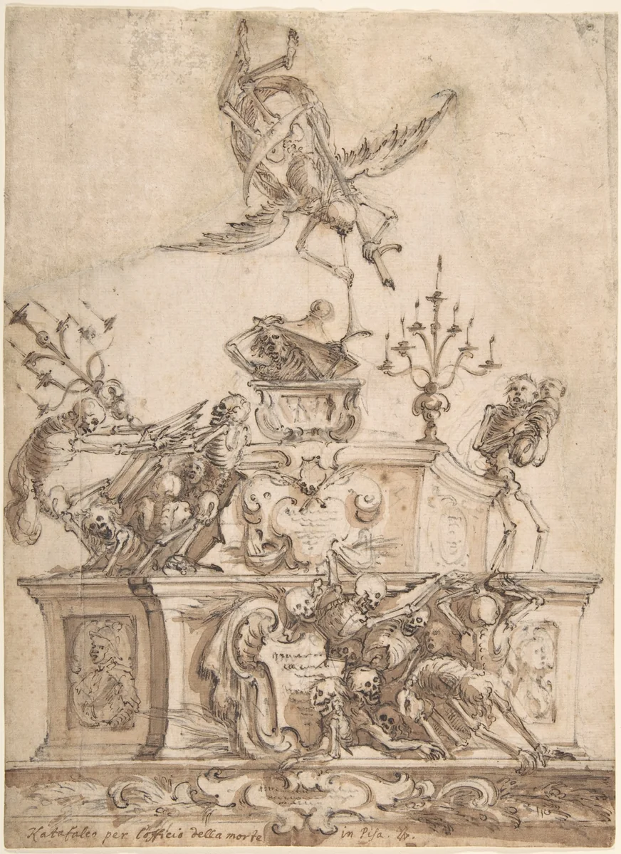 Catafalque for funeral in Pisa by anonymous, drawing, 1735-1765
