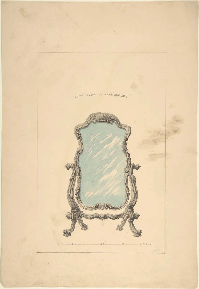 Design for Cheval Glass by Robert William Hume, drawing, 1835-1900