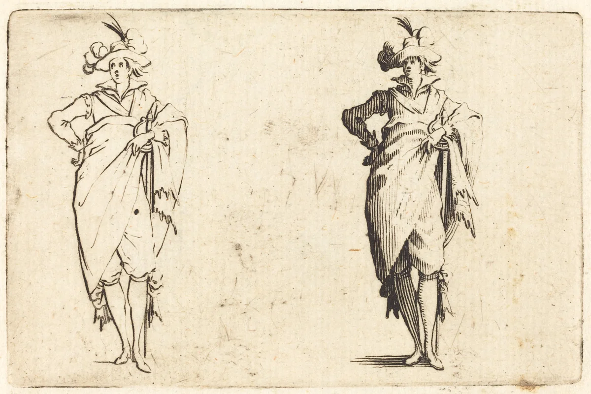 Gentleman Viewed from the Front with Hand on Hip by Jacques Callot, print, 1622