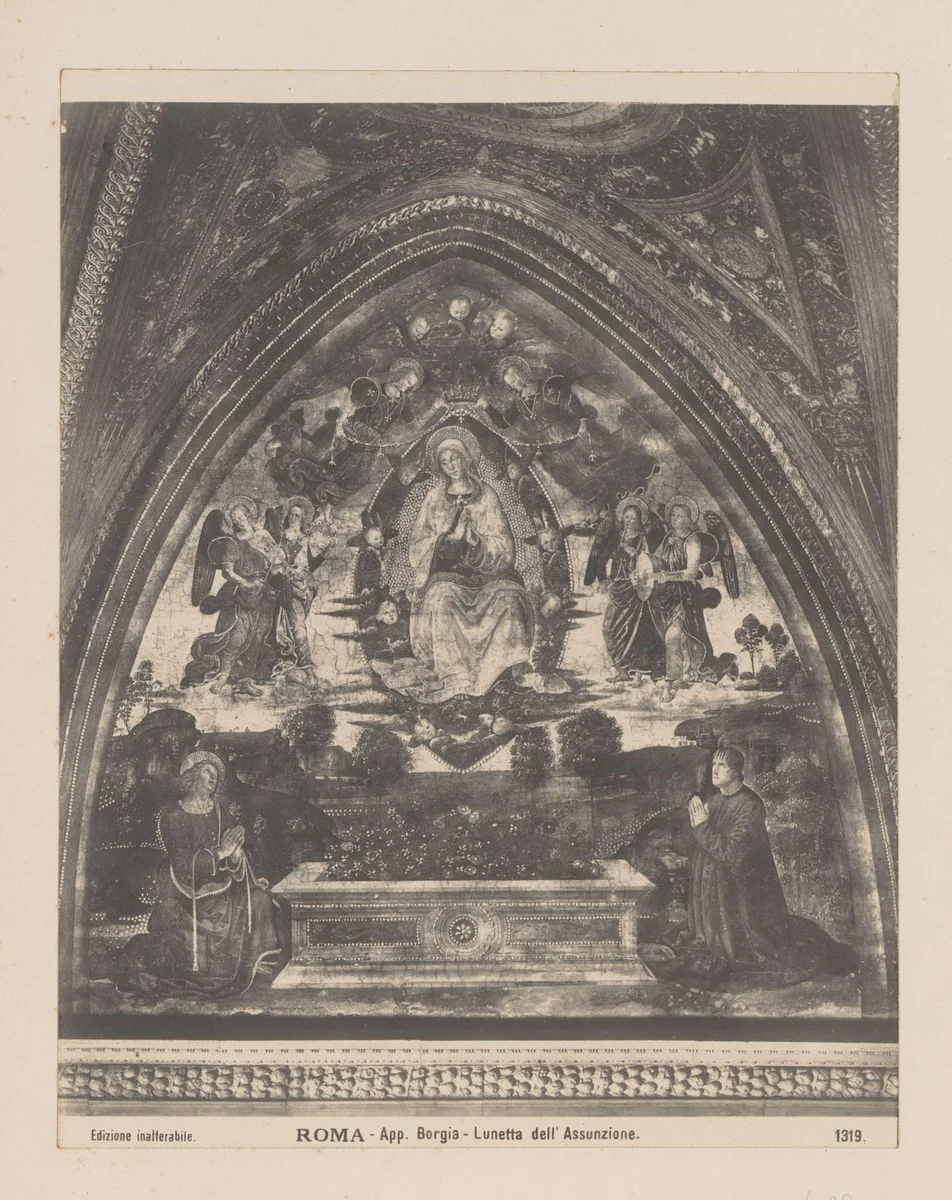 Fotoreproductie van fresco De hemelvaart van Maria, Appartemente Borgia, Vaticaan by anonymous, book, 1885-1910