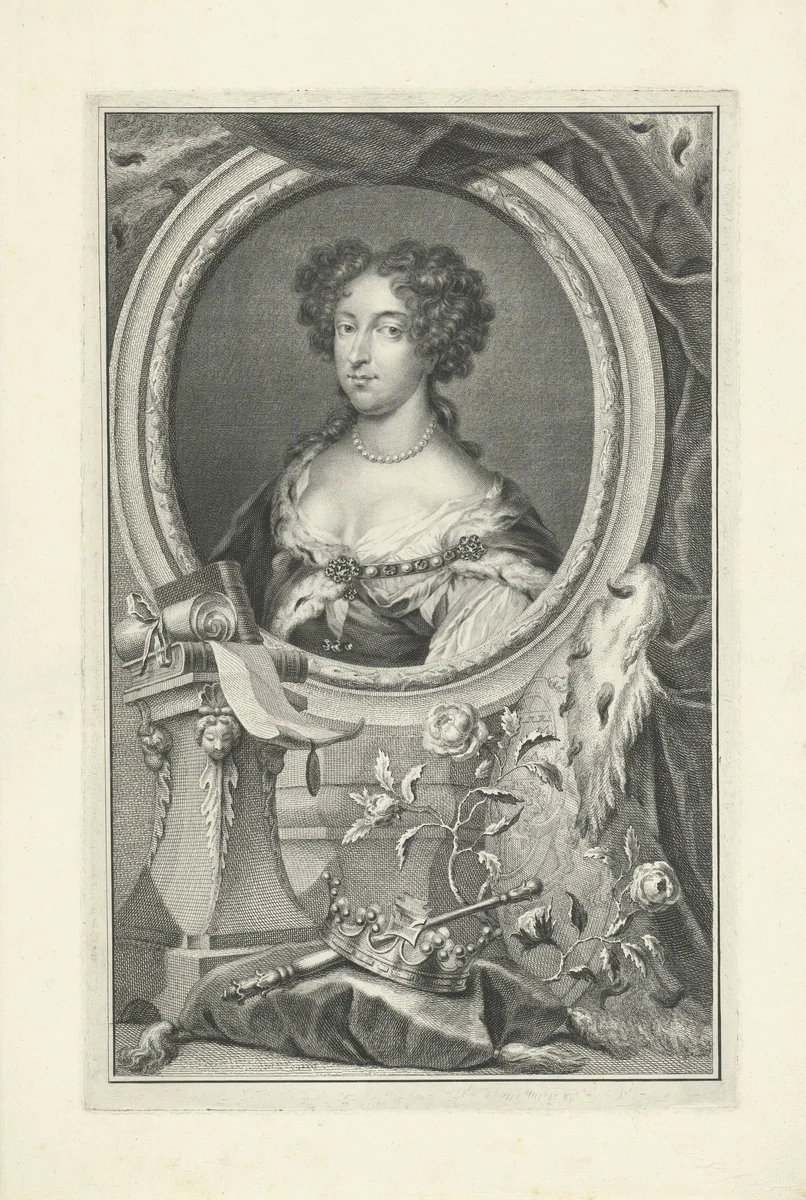 Portret van Maria II Stuart, koningin van Engeland en Schotland by Jacob Houbraken, print, 1750