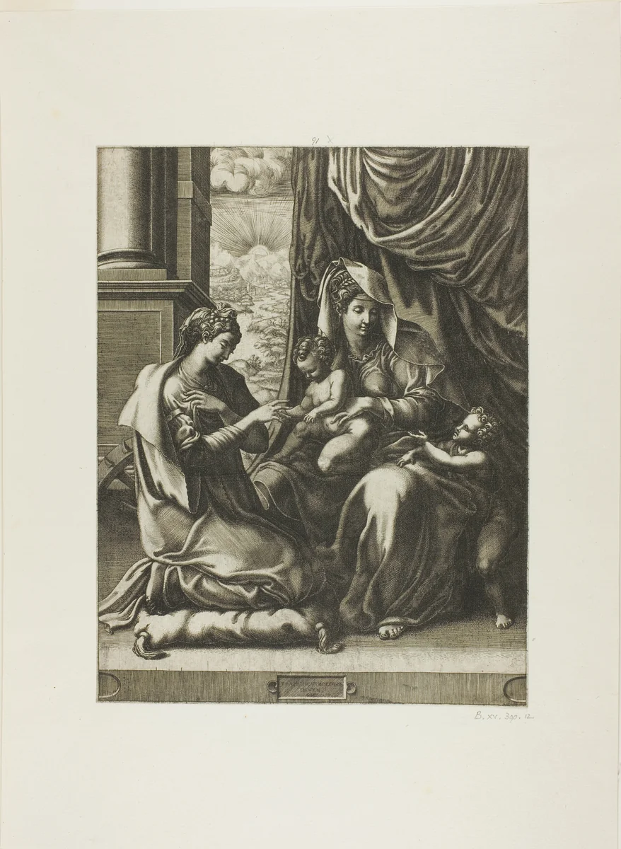 The Mystic Marriage of Saint Catherine by Giorgio Ghisi, print, 1555-1557