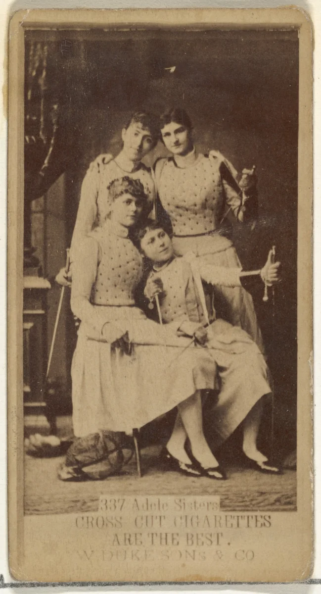 Card Number 337, Adele Sisters, from the Actors and Actresses series (N145-3) issued by Duke Sons & Co. to promote Cross Cut Cigarettes by W. Duke, Sons & Co., photograph, 1880-1889