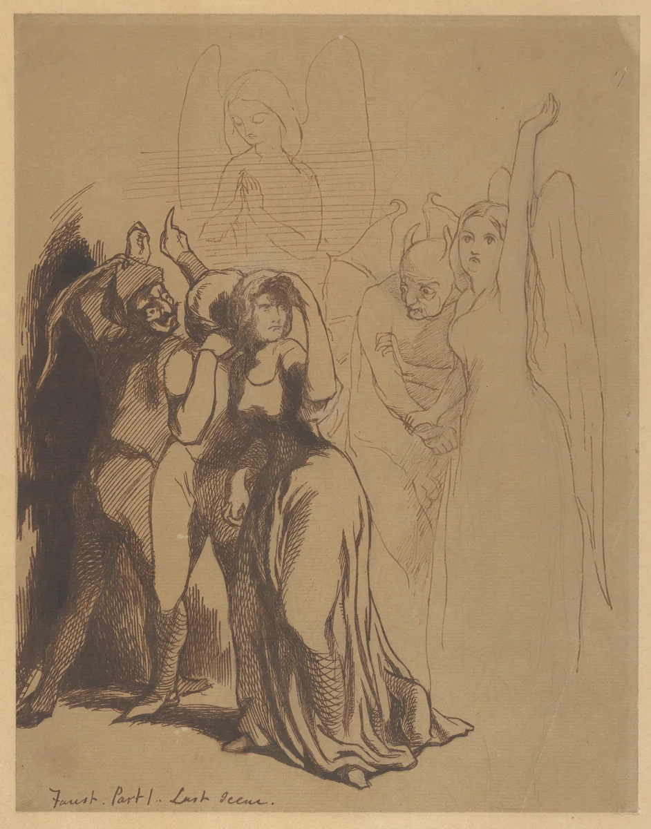 Faust: Part 1. Last Scene by Dante Gabriel Rossetti, drawing, 1846-1848