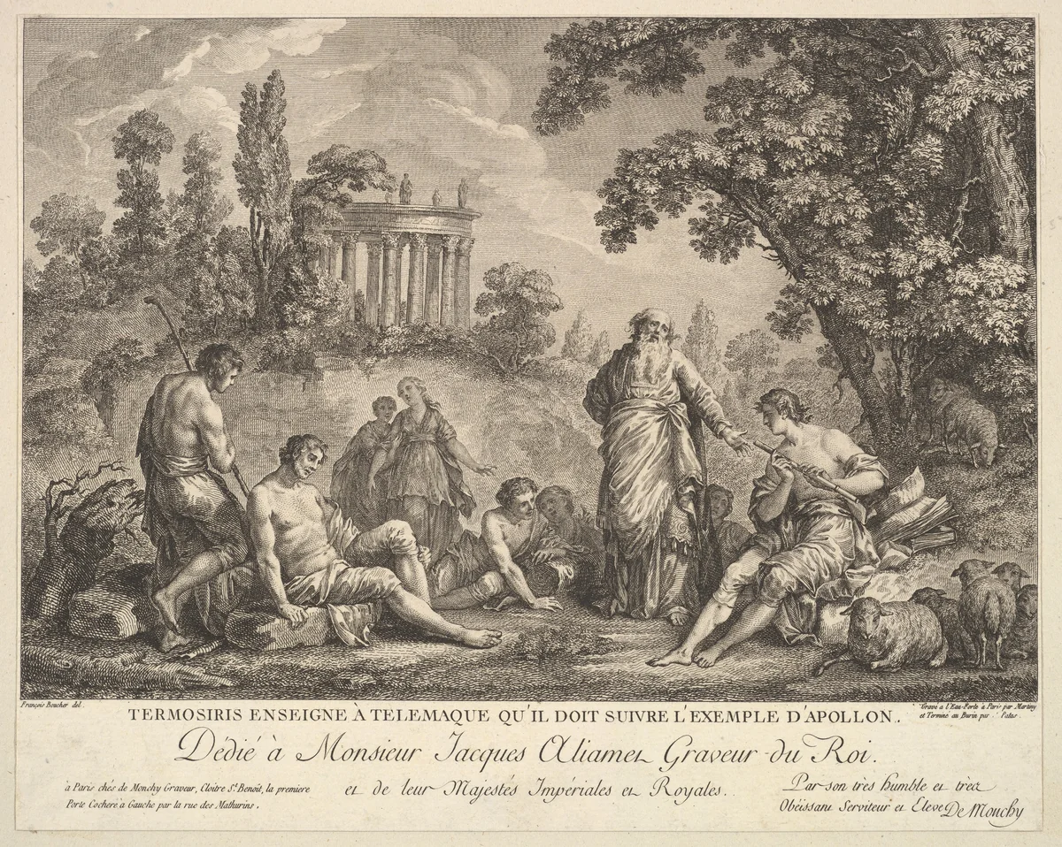 Termosiris Teaching Telemachus to Follow the Example of Apollo by Pietro Antonio Martini, print, 1744-1797