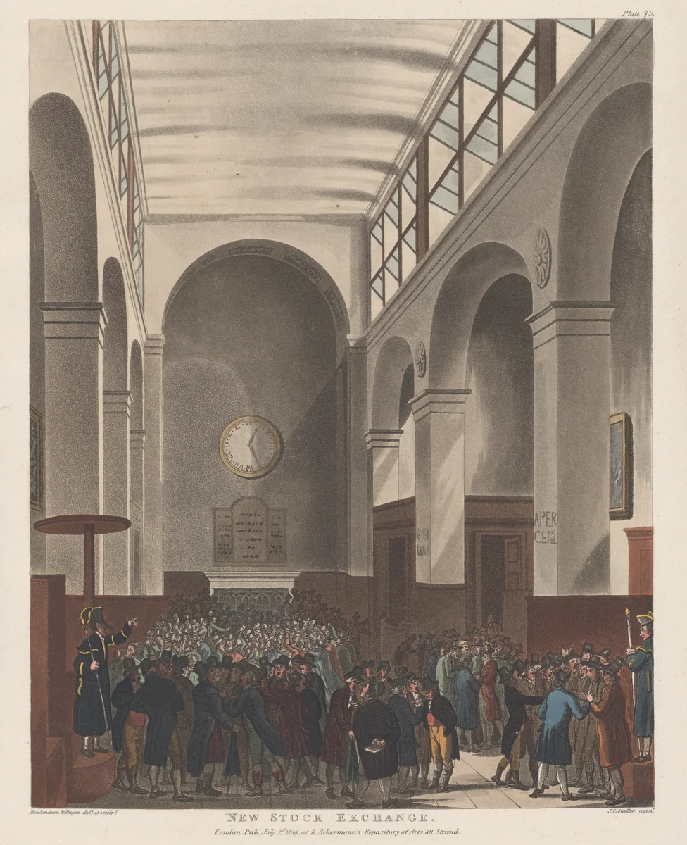 New Stock Exchange by Thomas Rowlandson, print, 1809
