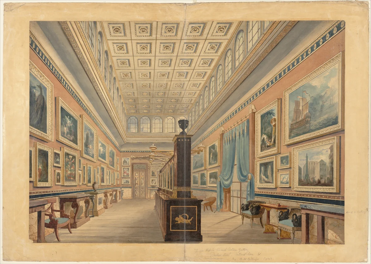 The Flemish Picture Gallery, the Mansion of Thomas Hope, Duchess Street, Portland Place by Robert William Billings, drawing, 1830-1851