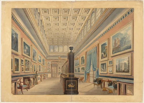 The Flemish Picture Gallery, the Mansion of Thomas Hope, Duchess Street, Portland Place by Robert William Billings, drawing, 1830-1851