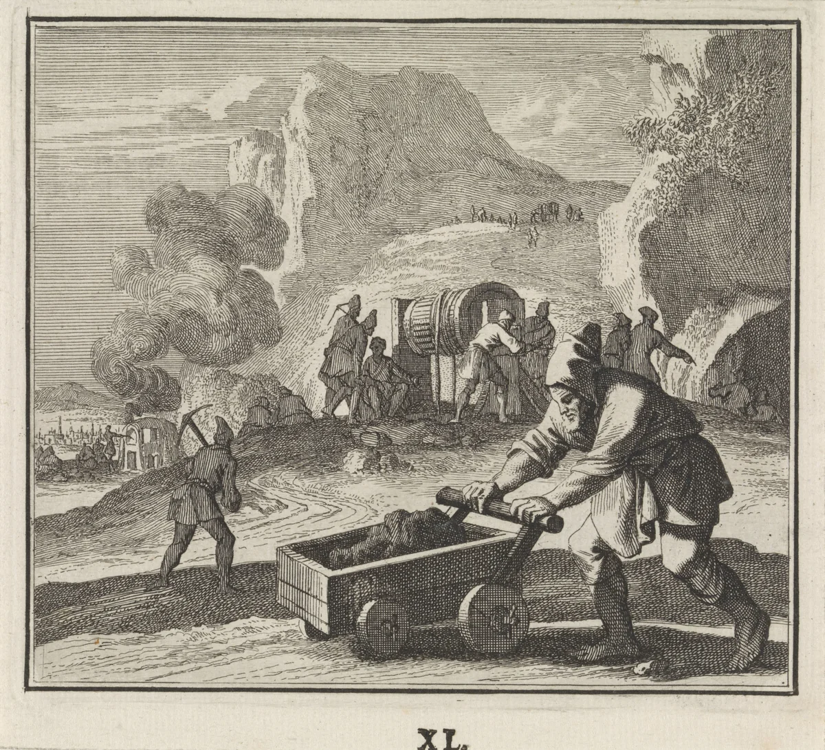 Embleem: mijnbouw by Caspar Luyken, print, 1700