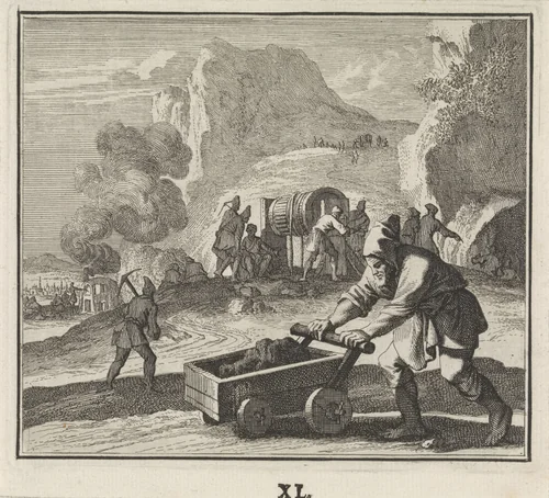 Embleem: mijnbouw by Caspar Luyken, print, 1700