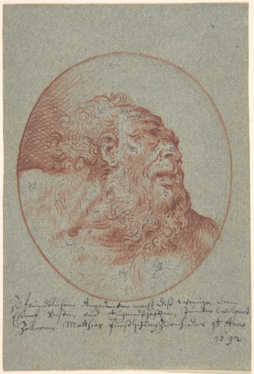 Head of a Bearded Man Looking Right by Mathais Füssli, drawing, 1692