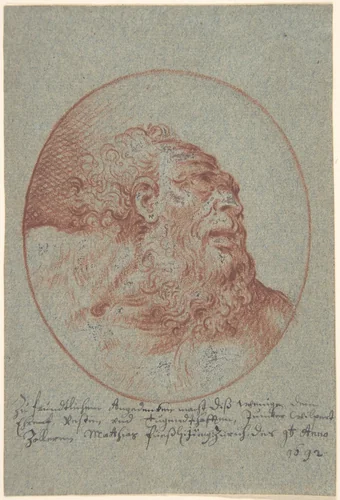 Head of a Bearded Man Looking Right by Mathais Füssli, drawing, 1692