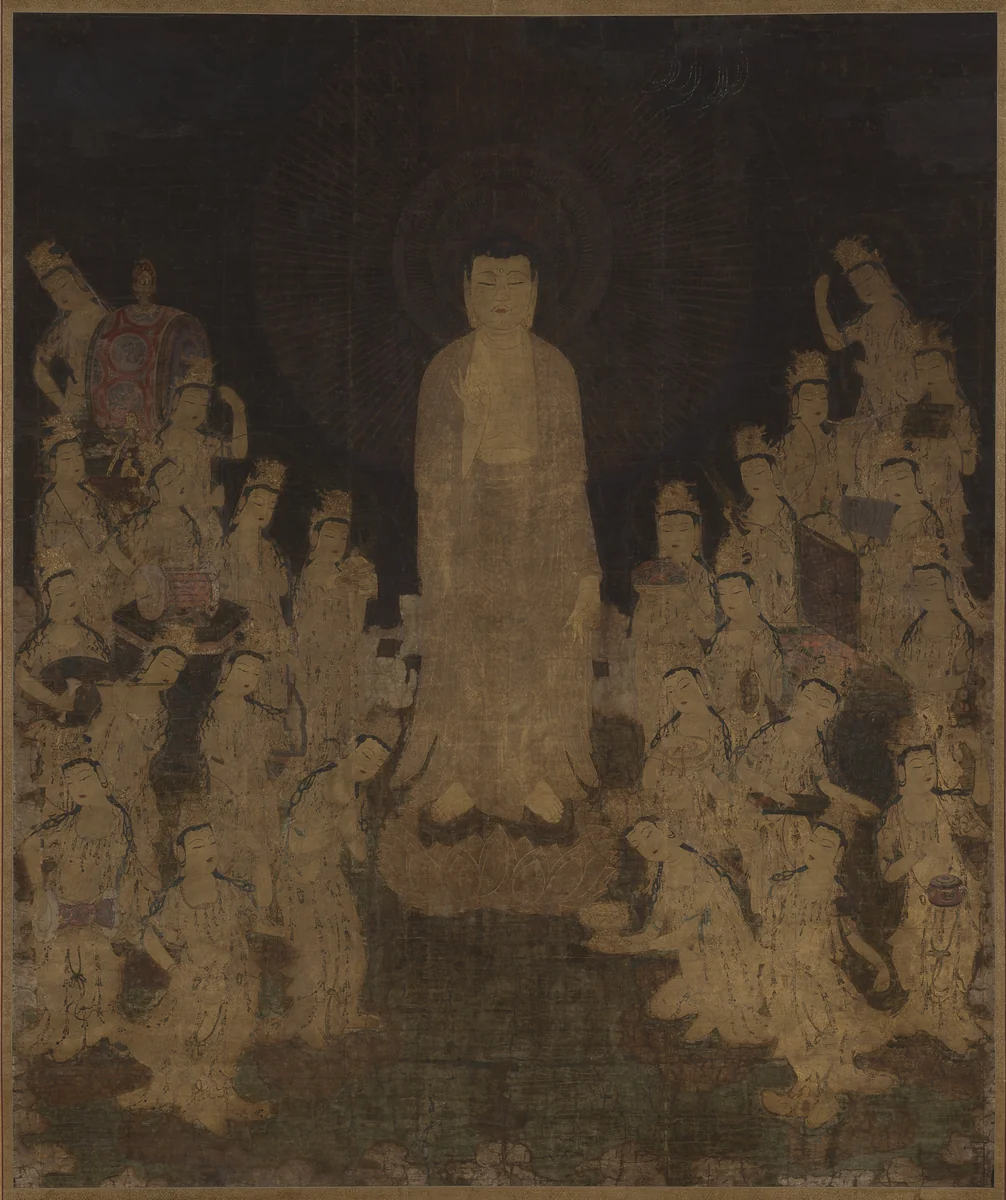 Welcoming Descent of Amida with Twenty-five Bodhisattvas by Unknown, painting, 1336-1365