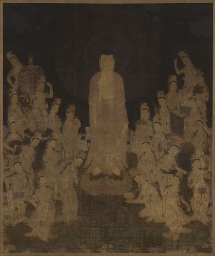Welcoming Descent of Amida with Twenty-five Bodhisattvas by Unknown, painting, 1336-1365